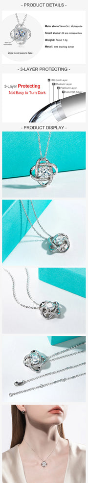 3ct D Color Moissanite Diamond Love Knot Pendant Necklace.