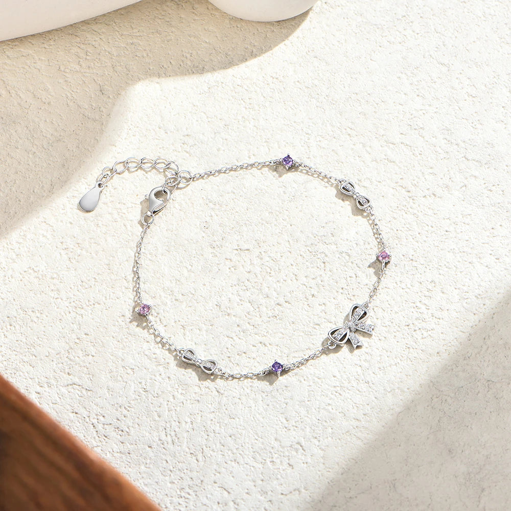Moissanite Bow Bracelet with Pink Accents