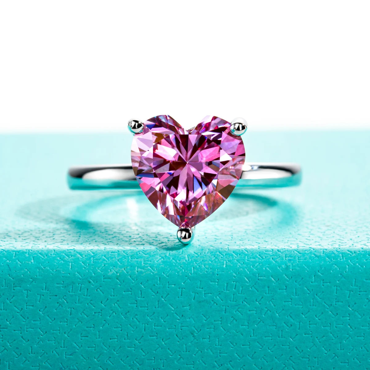 3CT Heart Cut Sakura Pink Moissanite Engagement Ring