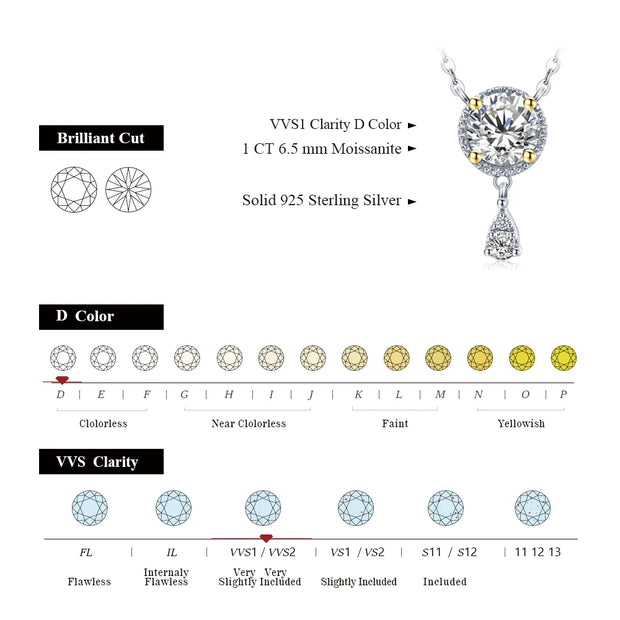 1CT VVS1 Brilliant Cut Moissanite Solitaire Pendant |S925.