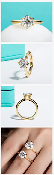 Yellow Gold Plated 2CT/3CT D Color Moissanite Solitaire Ring.