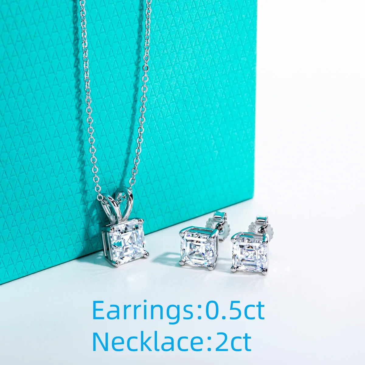 VVS1 Asscher Cut Moissanite Necklace & Earrings Set