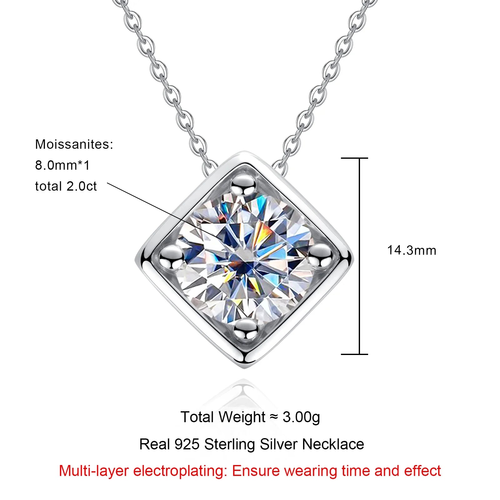 VVS1 Moissanite Square Pendant Necklace
