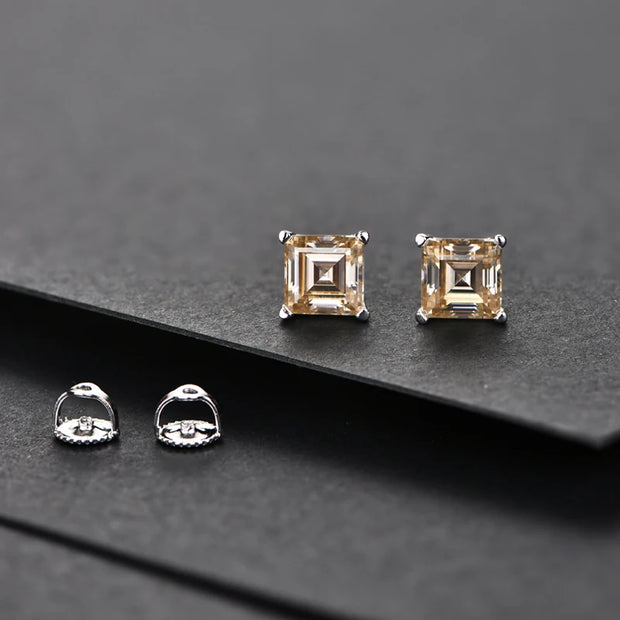 5*5 VVS 1 D Color Prince Cut Moissanite Stud Earrings | S925.