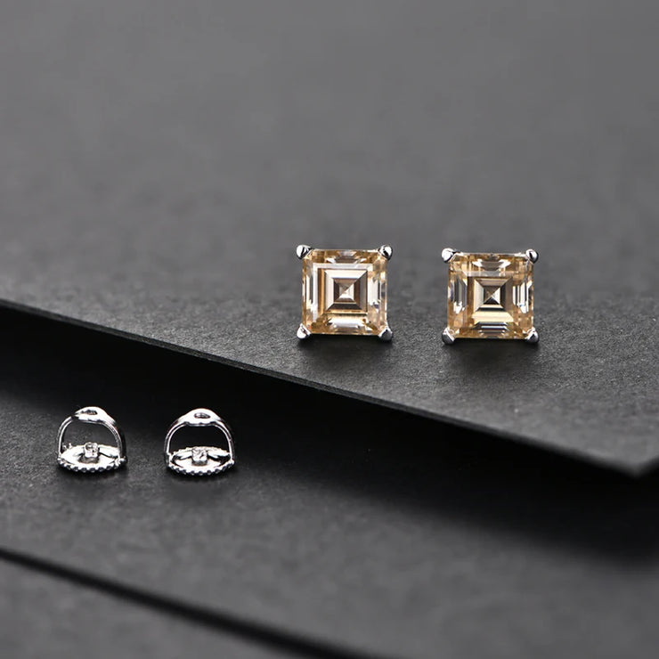 5*5 VVS 1 D Color Prince Cut Moissanite Stud Earrings | S925.