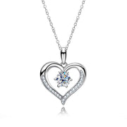 6.5MM D Color Moissanite Heart Pendant Necklace | 925 Sterling Silver.