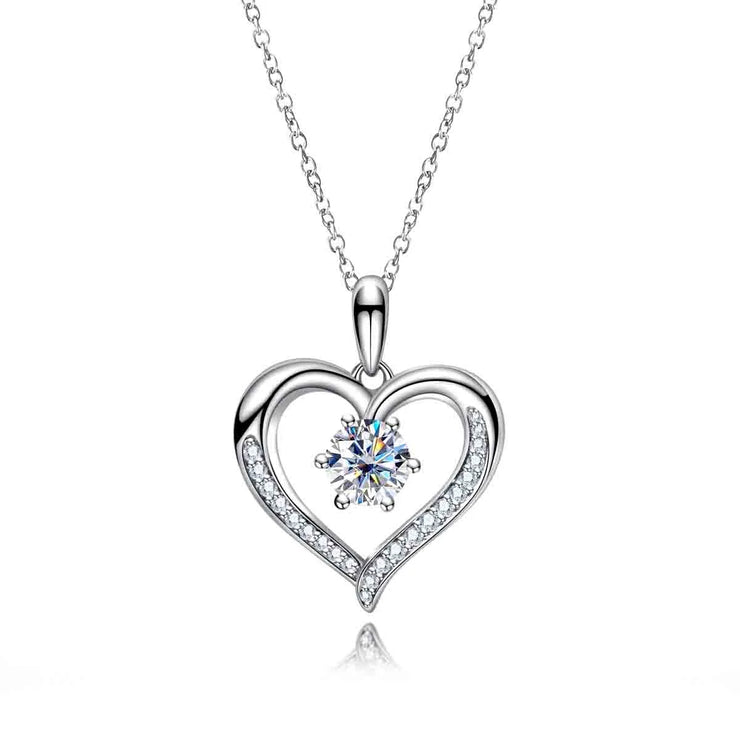 6.5MM D Color Moissanite Heart Pendant Necklace | 925 Sterling Silver.