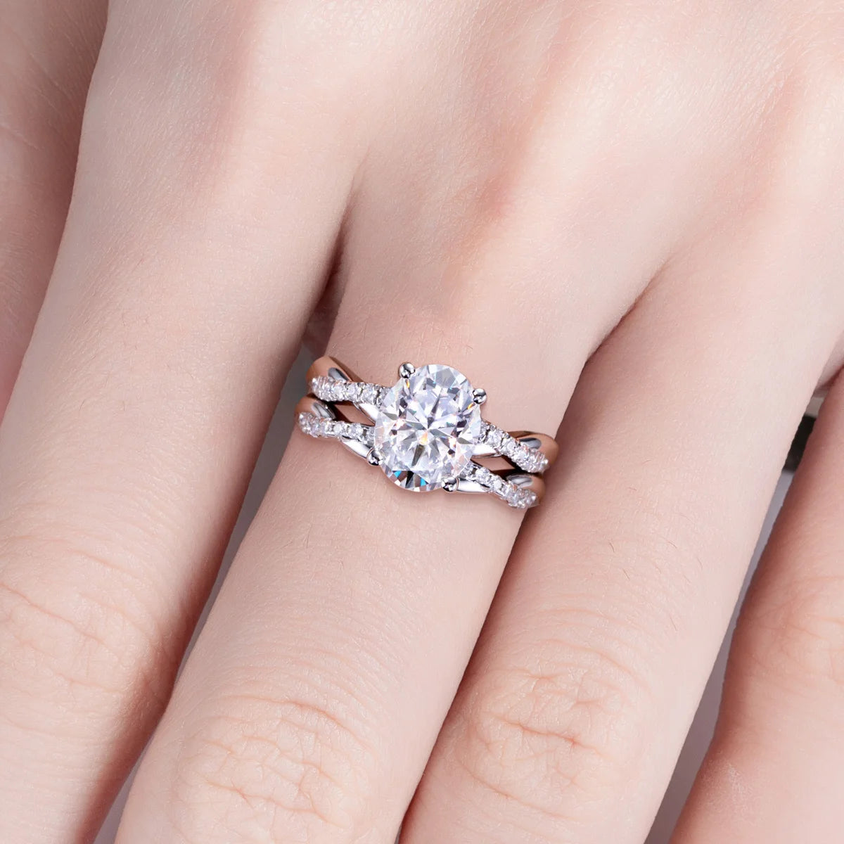 3 CT Oval Cut Moissanite Infinity Bridal Ring Set