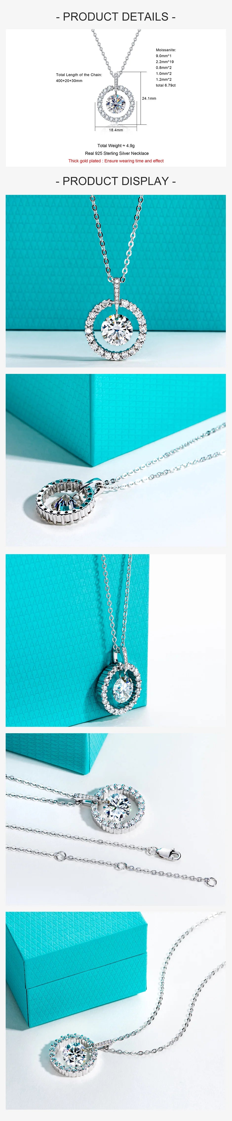 3 CT D Color Moissanite Halo Pendant Necklace