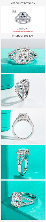 3CT Radiant Cut D Color Moissanite Engagement Ring