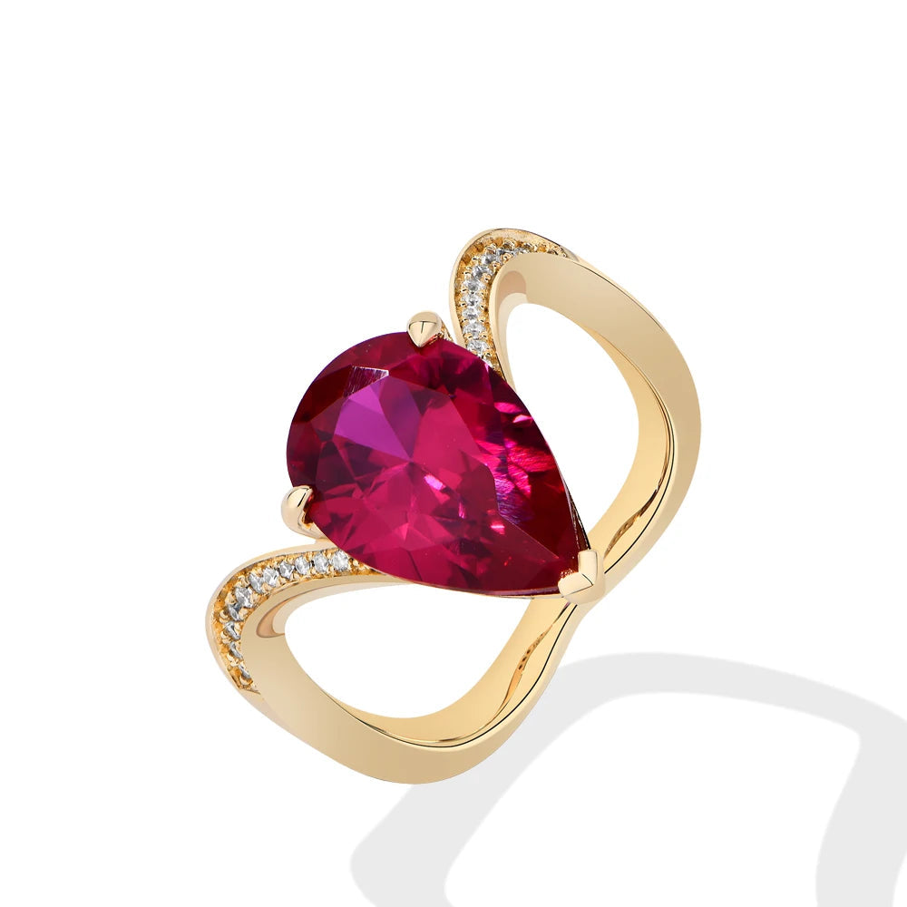6 CT Pear Cut Lab Sapphire & Ruby Wedding Ring