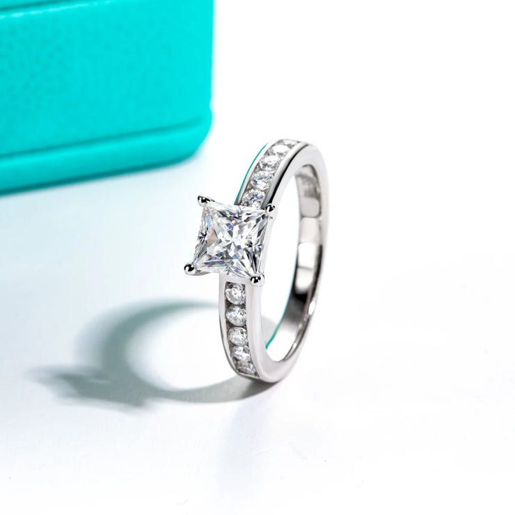 1.2CT Princess Cut D Color Moissanite Engagement Ring.