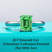 GK Moissanites 2ct 6*8mm Emerald Cut Colombian Cultivated Emerald Engagement Ring