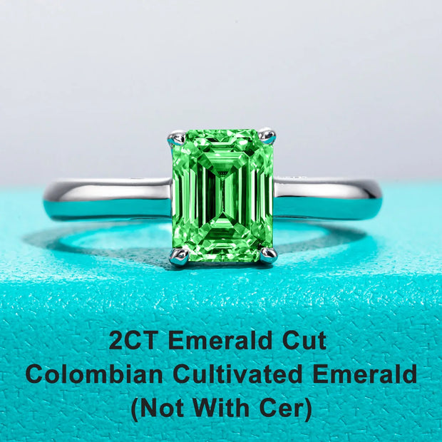 GK Moissanites 2ct 6*8mm Emerald Cut Colombian Cultivated Emerald Engagement Ring