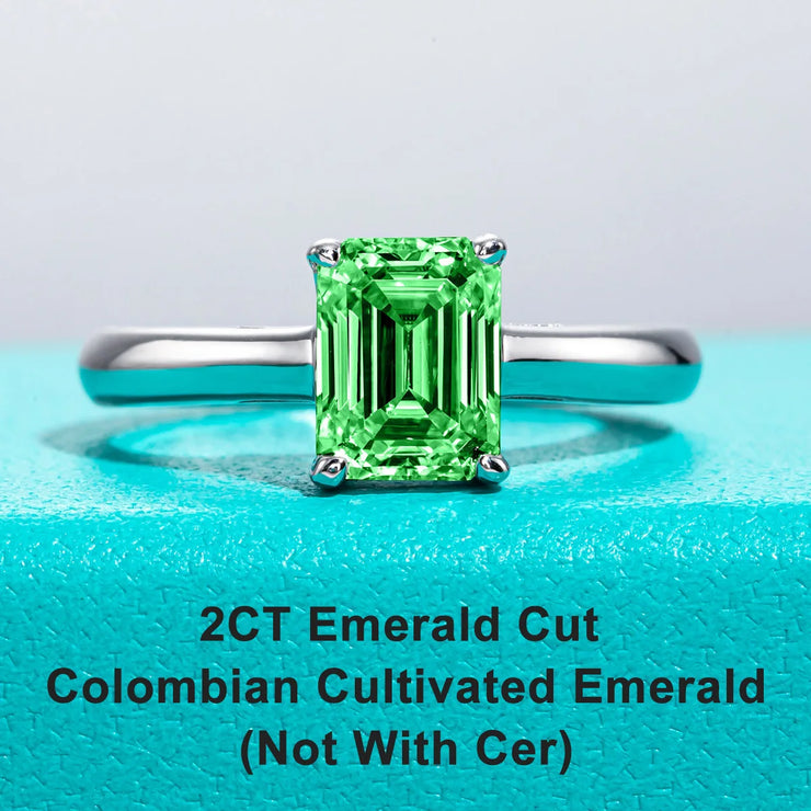 GK Moissanites 2ct 6*8mm Emerald Cut Colombian Cultivated Emerald Engagement Ring