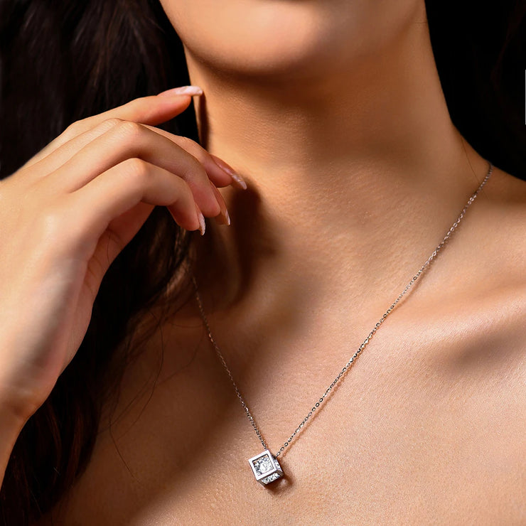 4CT D Color Square Shaped Moissanite Necklace | S925.