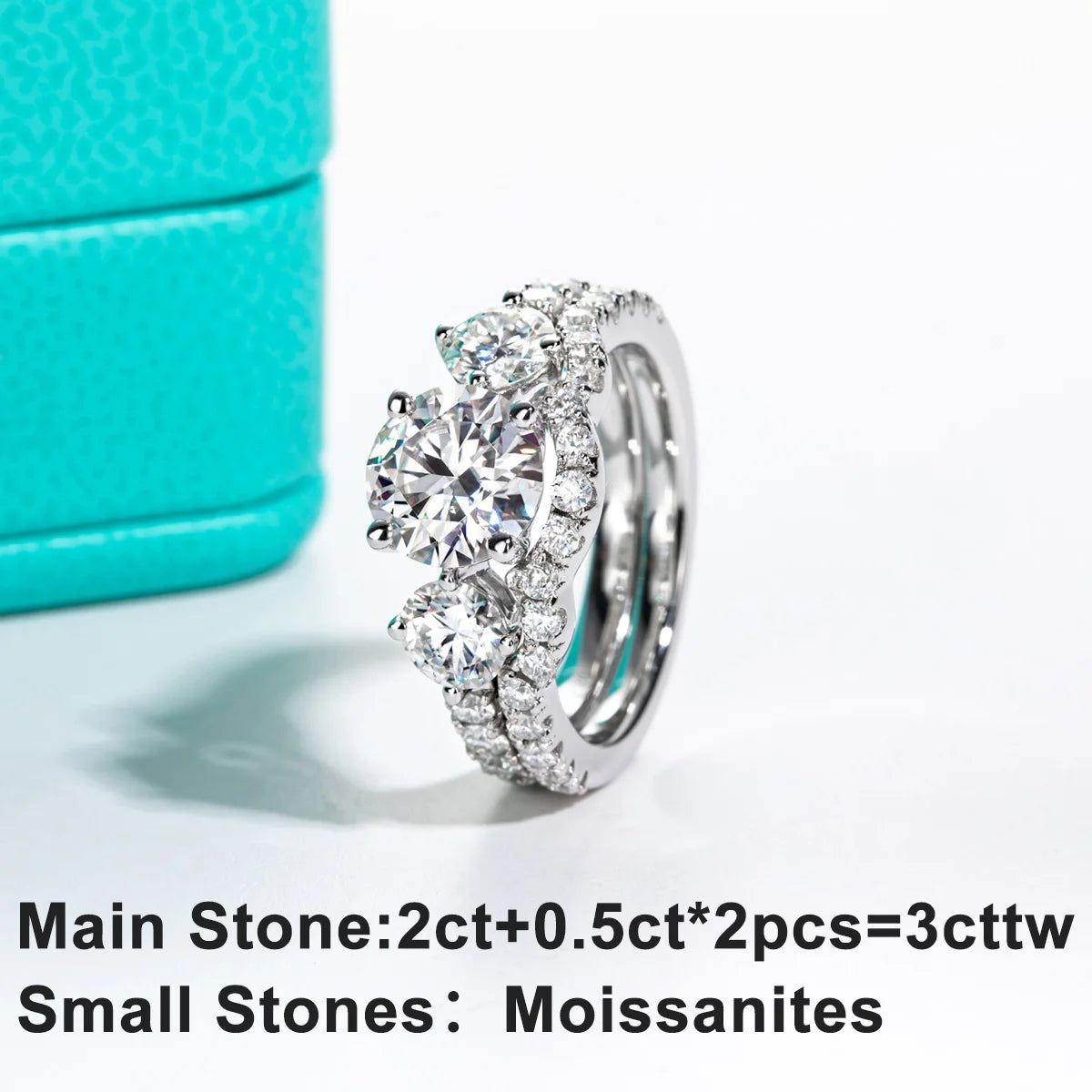 3 CTTW D Color Moissanite Bridal Ring Set