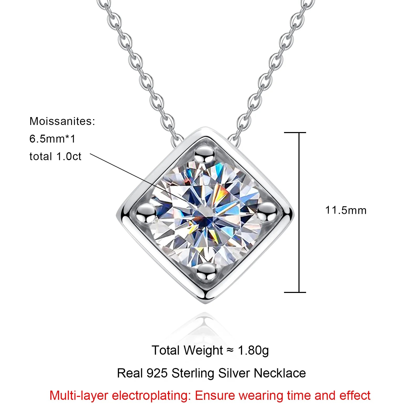 VVS1 Moissanite Square Pendant Necklace