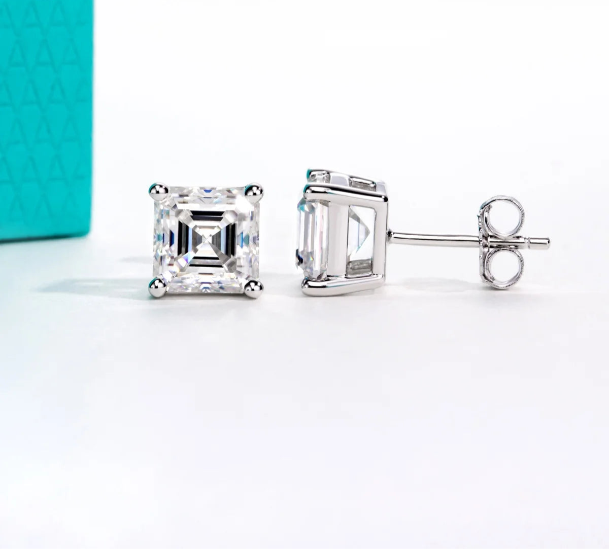 VVS1 D Color Asscher Cut Moissanite Stud Earrings