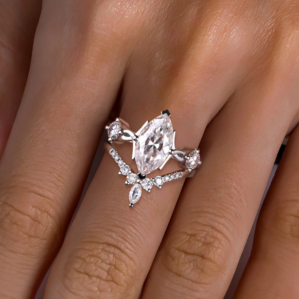 3CT Marquise Cut Moissanite Crown Bridal Set