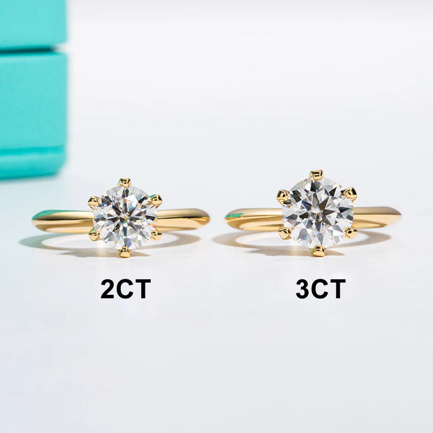 Yellow Gold Plated 2CT/3CT D Color Moissanite Solitaire Ring.