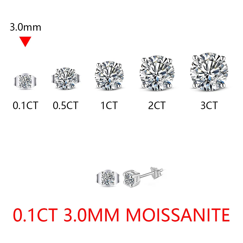 1.0CT-3.0CT VVS1 D Color Moissanite Stud Earrings.