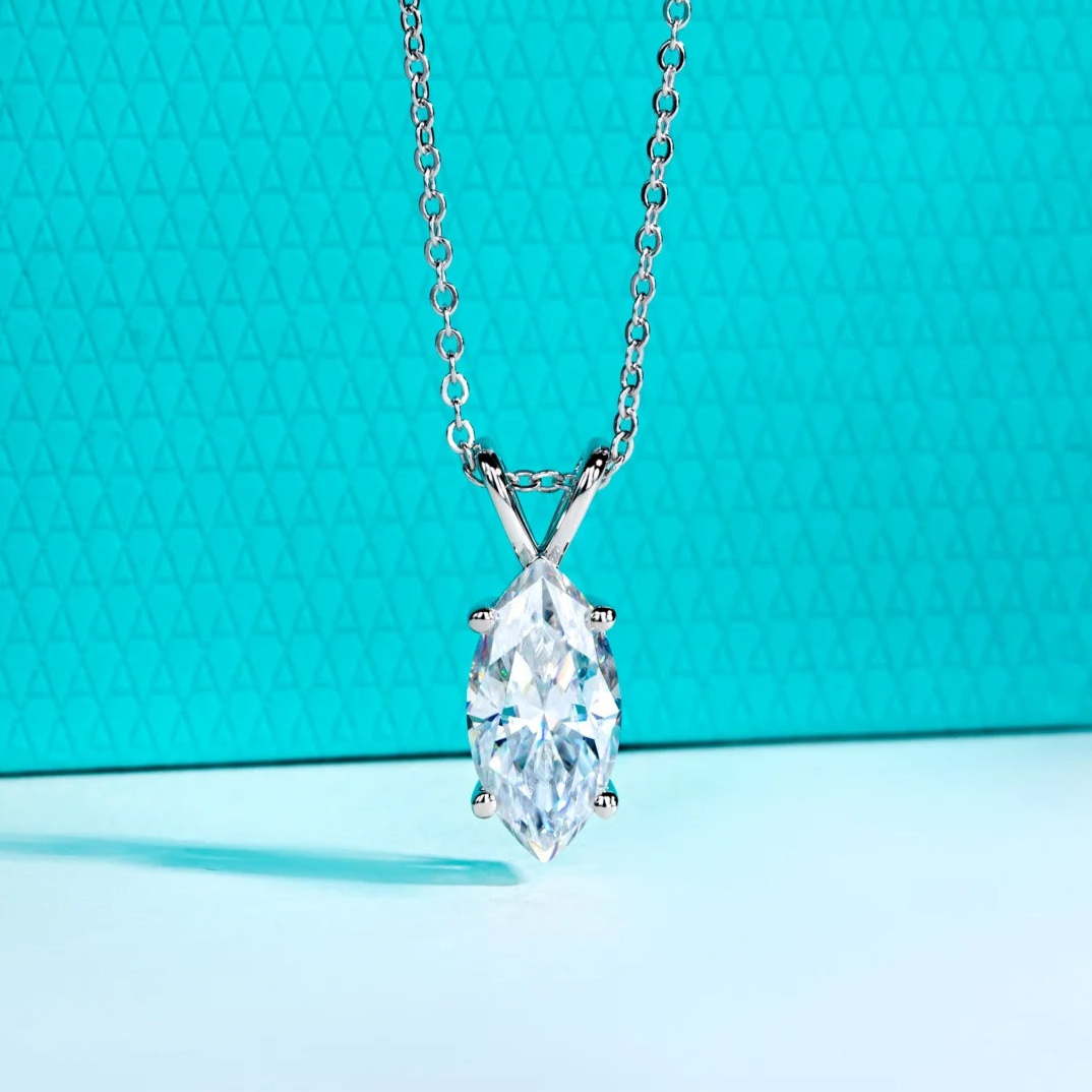 VVS1 D Color Marquise Cut Moissanite Pendant Necklace
