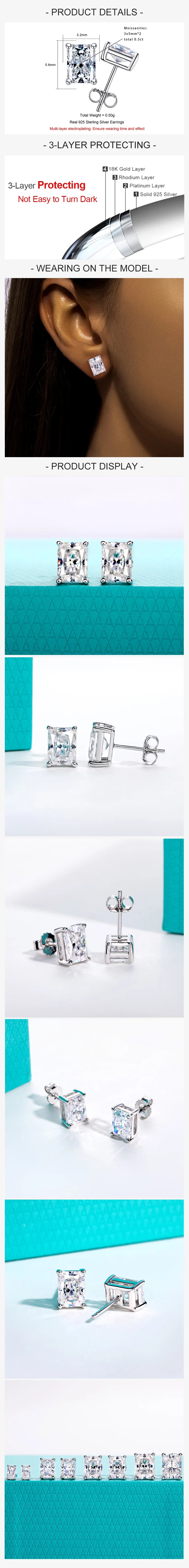 VVS1 D Color Radiant Cut Moissanite Stud Earrings