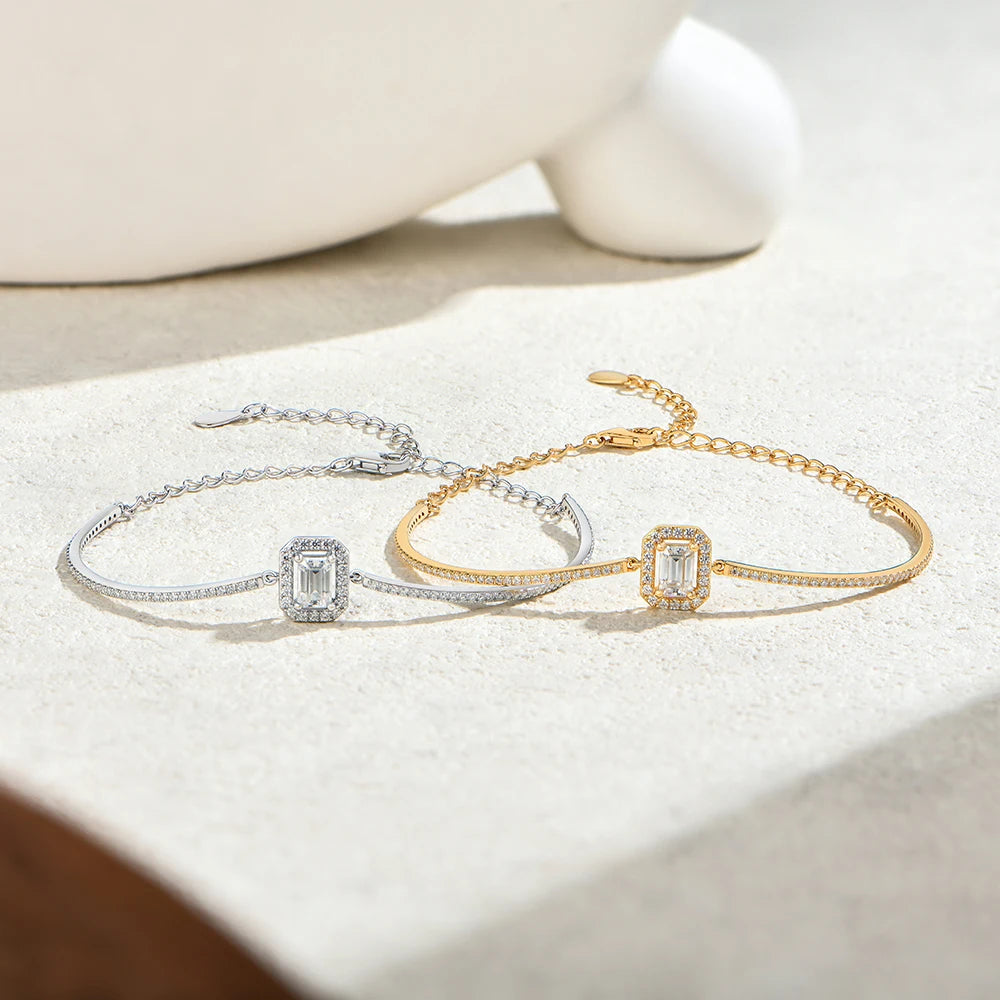Emerald Cut Moissanite Adjustable Bracelet