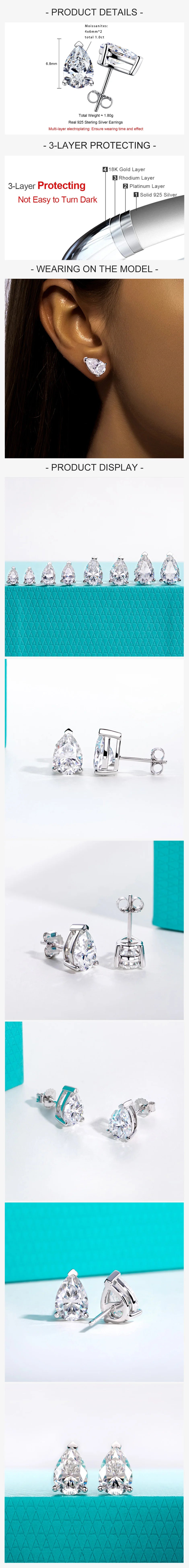 VVS1 D Color Pear Cut Moissanite Stud Earrings