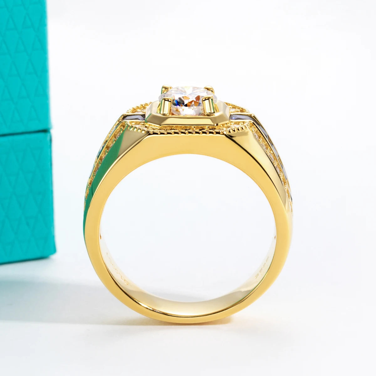 1 CT Round Moissanite Vintage Men's Ring