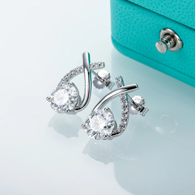 4cttw D Color Moissanite Diamond Stud Earrings.