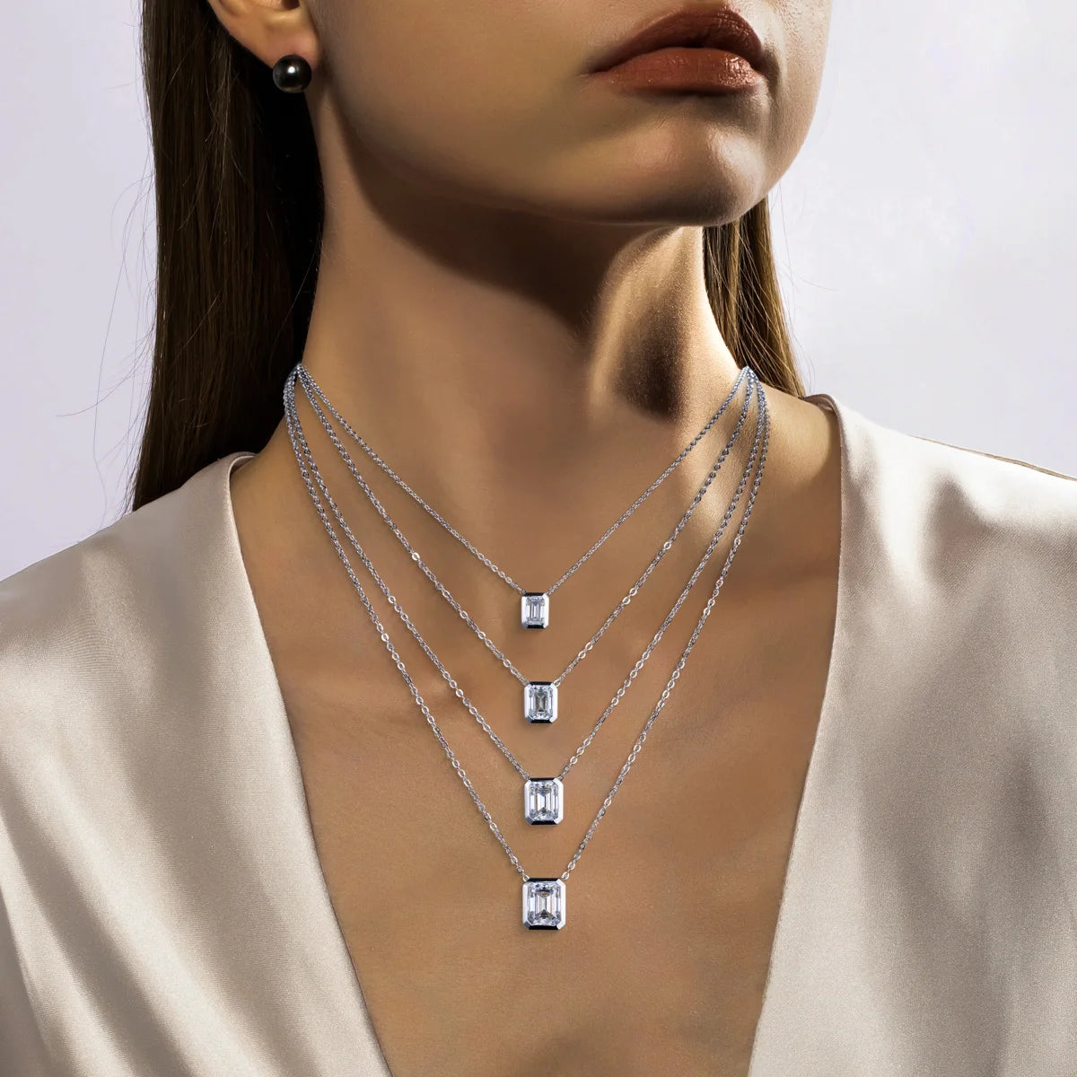 VVS1 Emerald Cut Moissanite Bezel Pendant Necklace