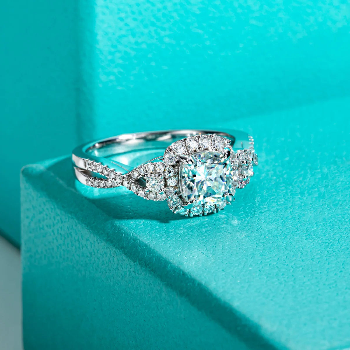 1.434 CTTW Cushion Cut Moissanite Engagement Ring