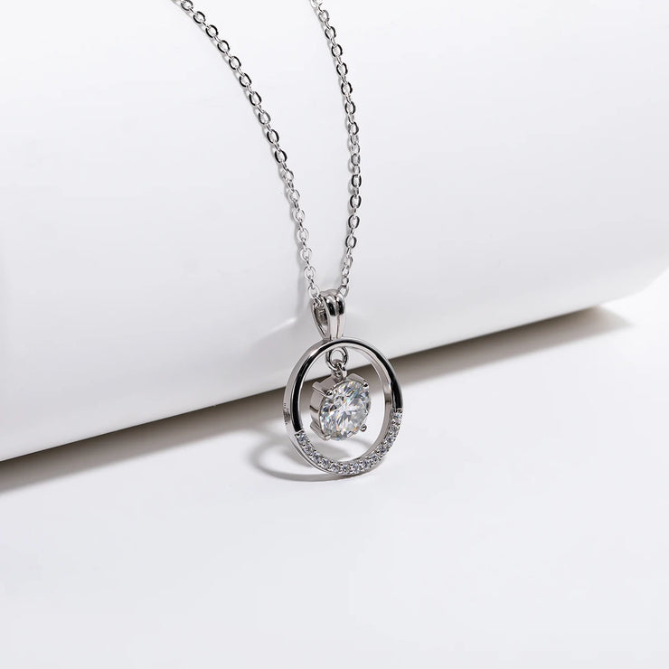 1 Carat D Color Moissanite Diamond Dancing Pendant Necklace.