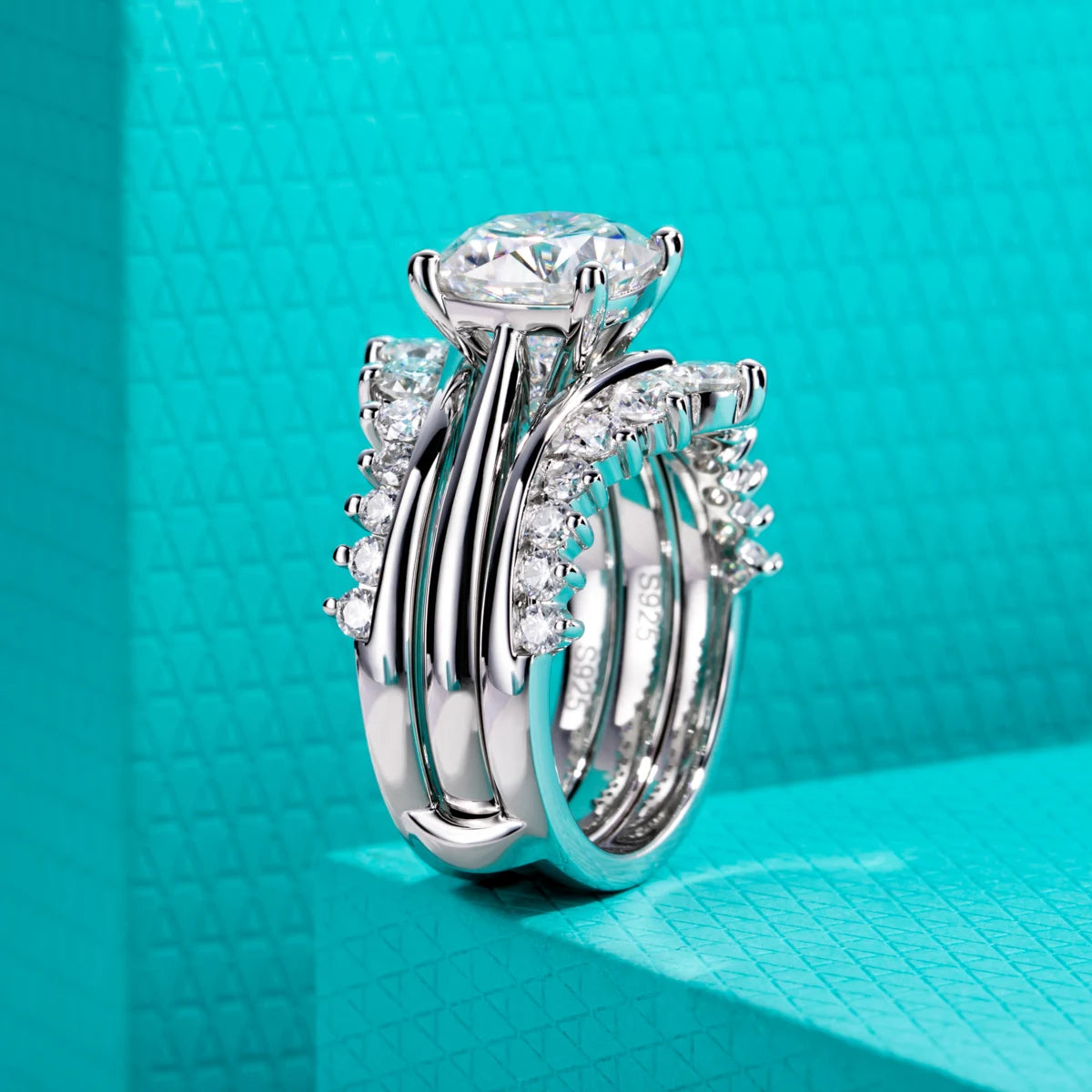 3 CT Cushion Cut Moissanite Bridal Ring Set