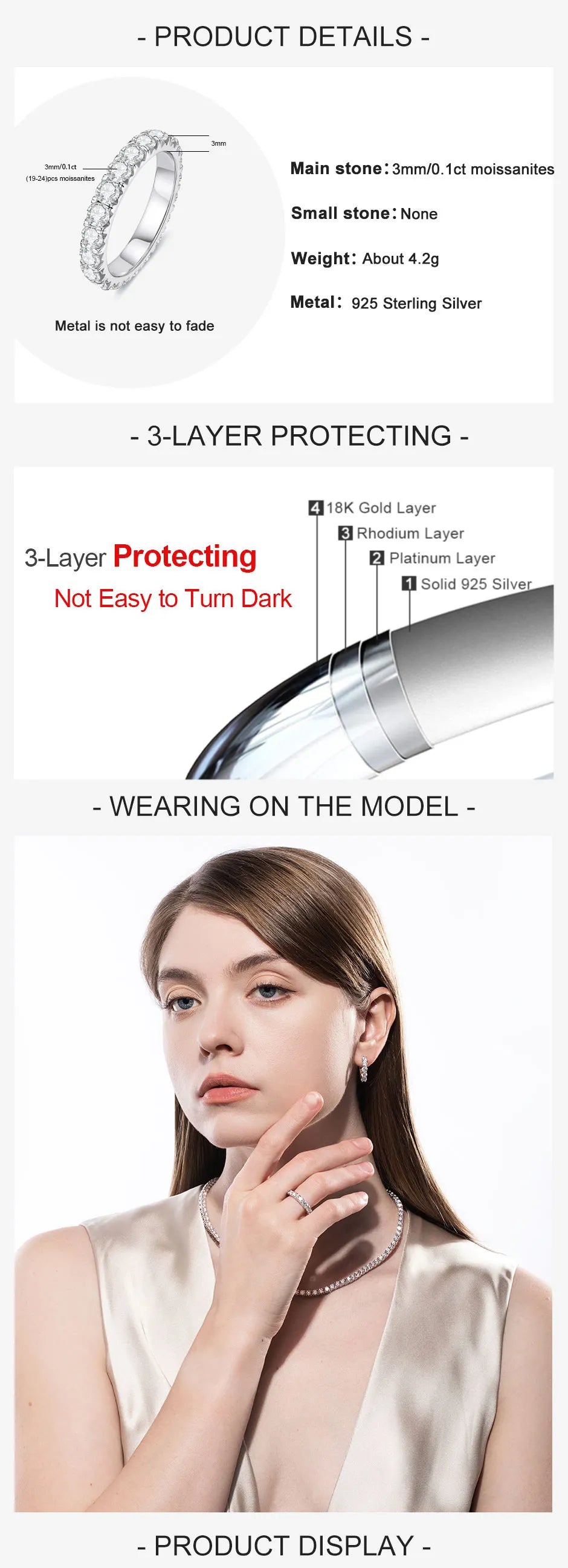 3 MM Round Cut Full Eternity Moissanite Band