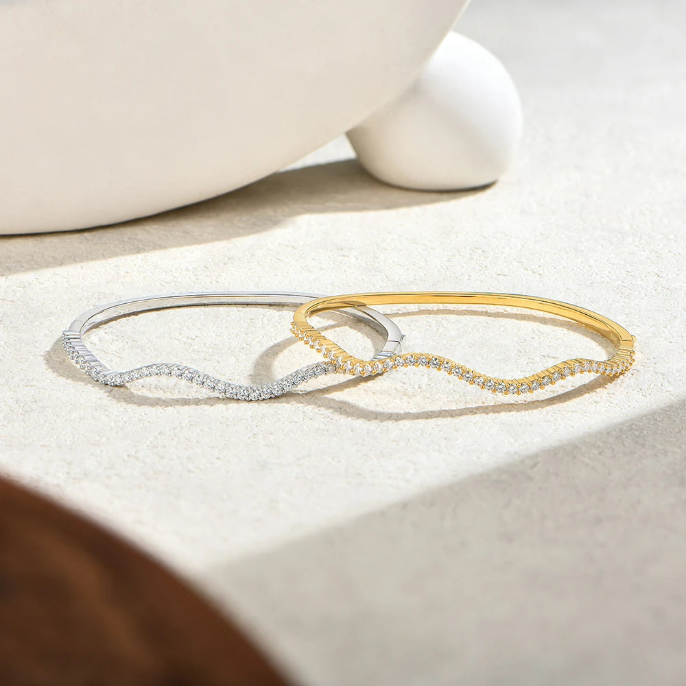 Moissanite Wave Shape Bangle Bracelet