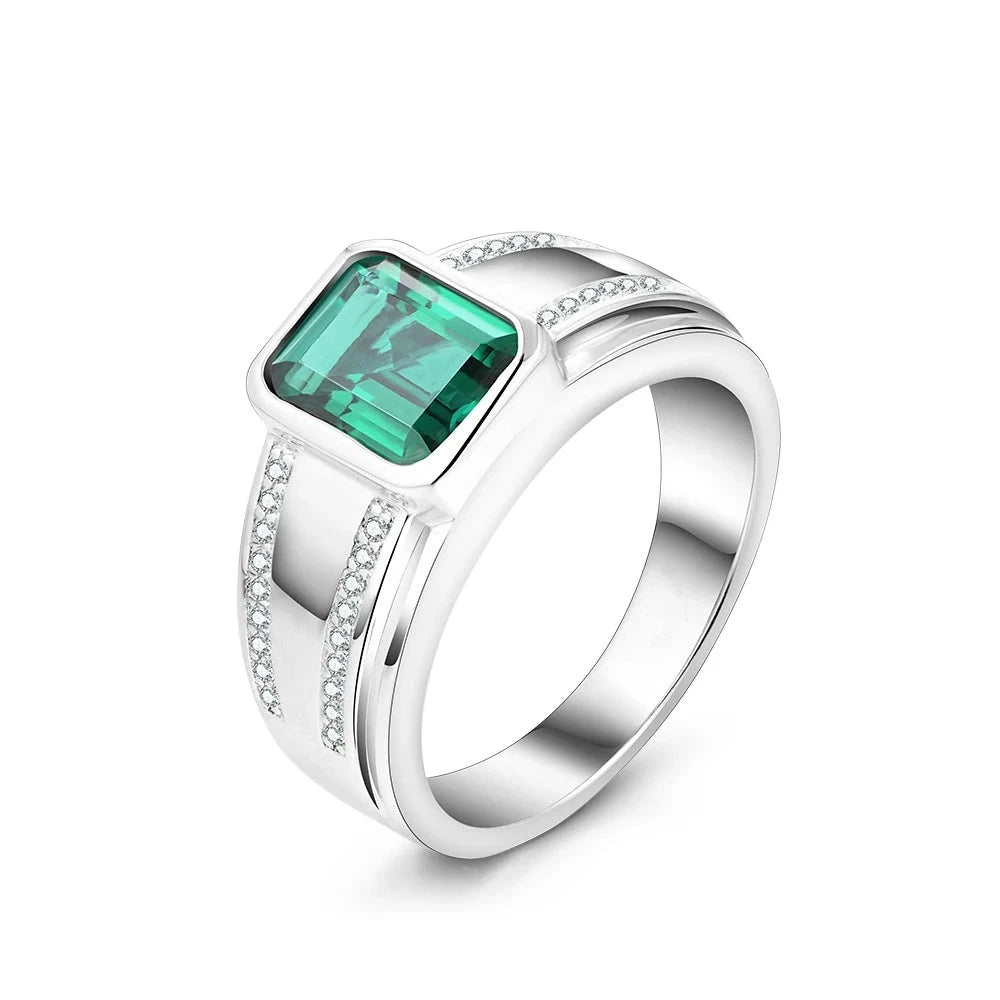 VVS1 Lab Grown Emerald Gemstone Ring | 925 Sterling Silver.