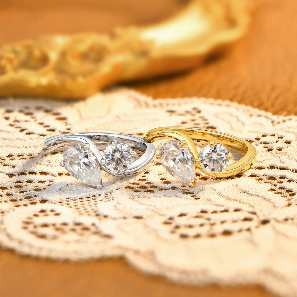 Toi Et Moi Pear & Round Cut Moissanite Bypass Ring