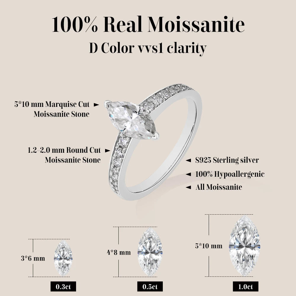 1 CT Marquise Cut Moissanite Engagment Ring