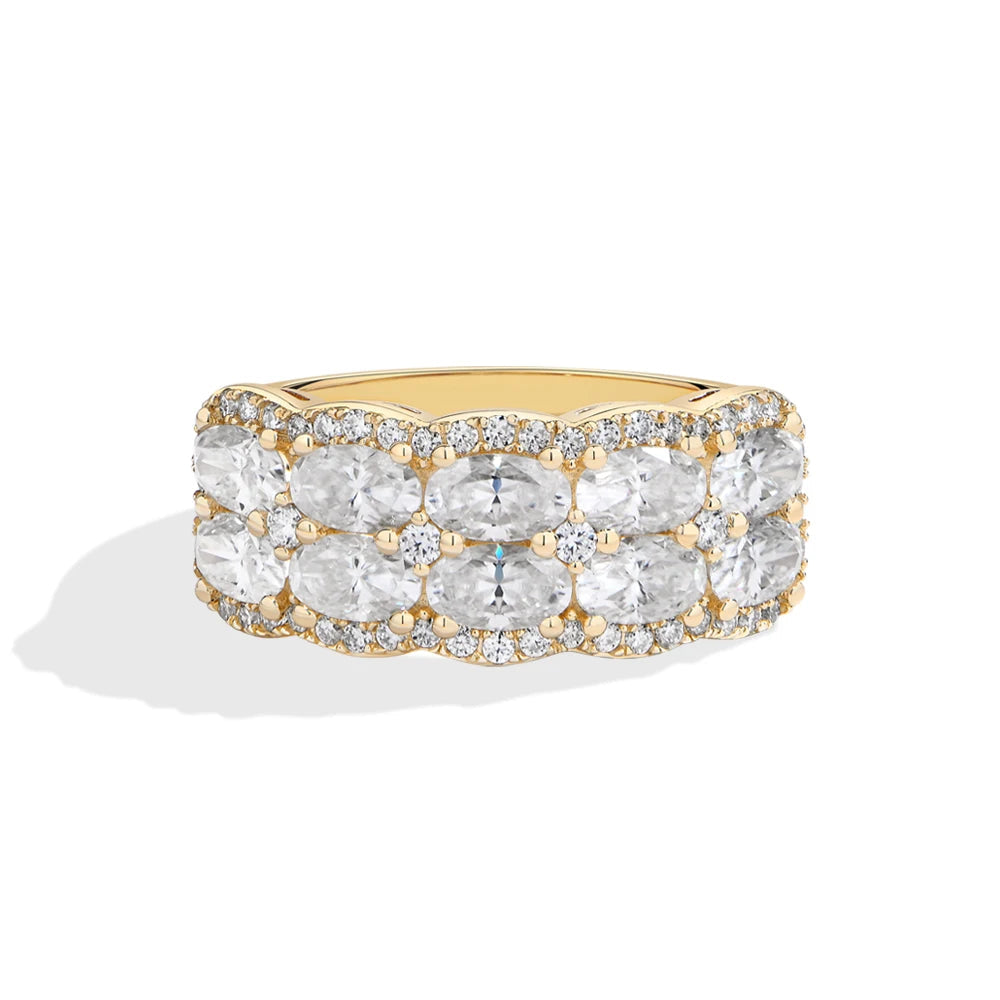 Two Rows Oval Cut Moissanite Ring