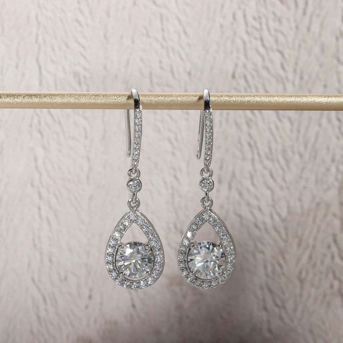 1 Carat Teardrop D Color Moissanite Drop Earrings - 925 Sterling Silver Hook Earrings for Women.