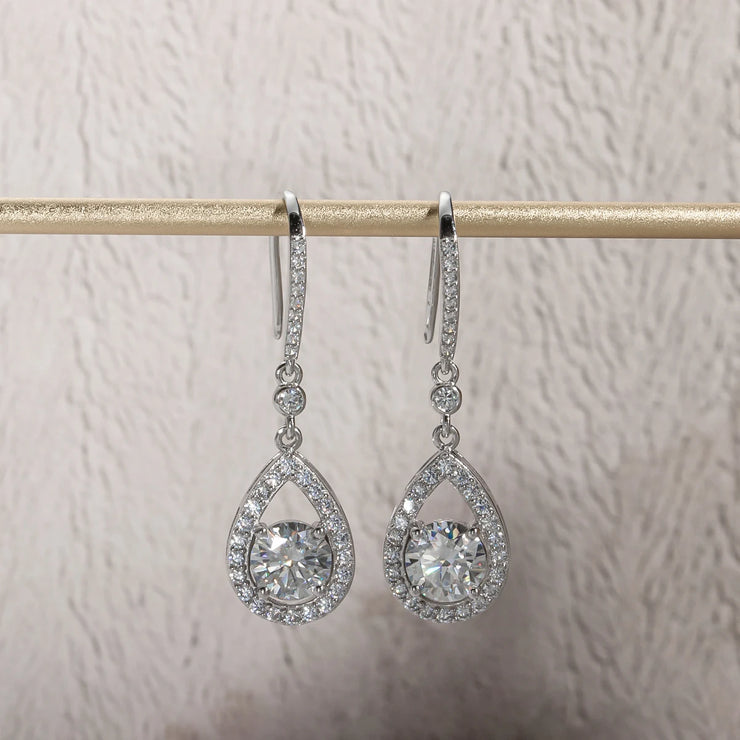 1 Carat Teardrop D Color Moissanite Drop Earrings - 925 Sterling Silver Hook Earrings for Women.