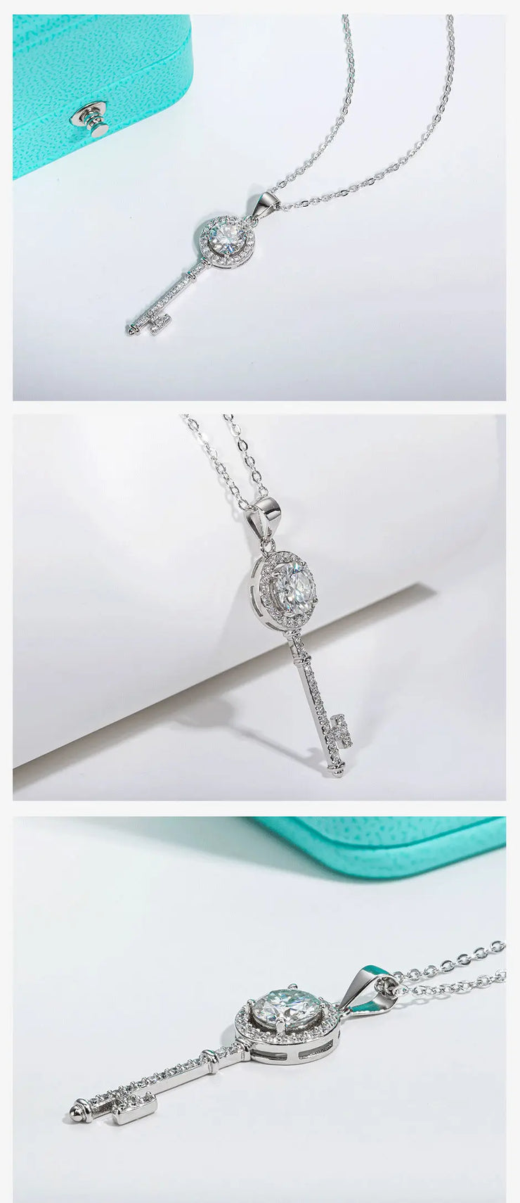 1ct D Color Moissanite Key Pendant Necklace.