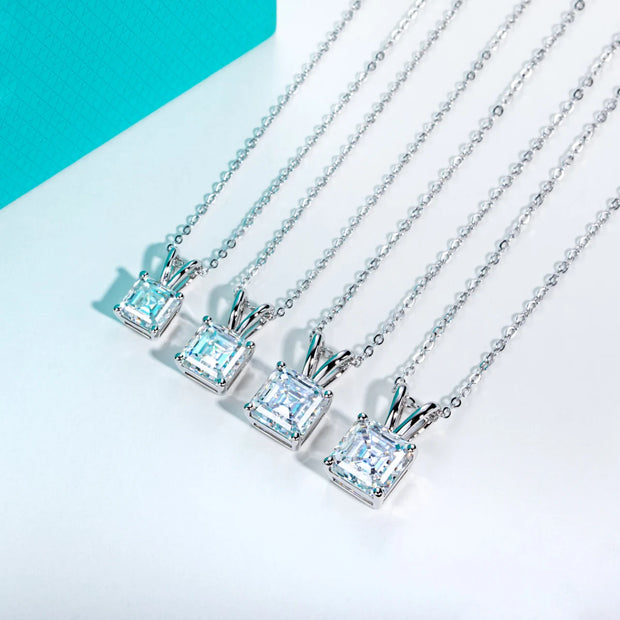 VVS1 D Color Asscher Cut Moissanite Pendant Necklace