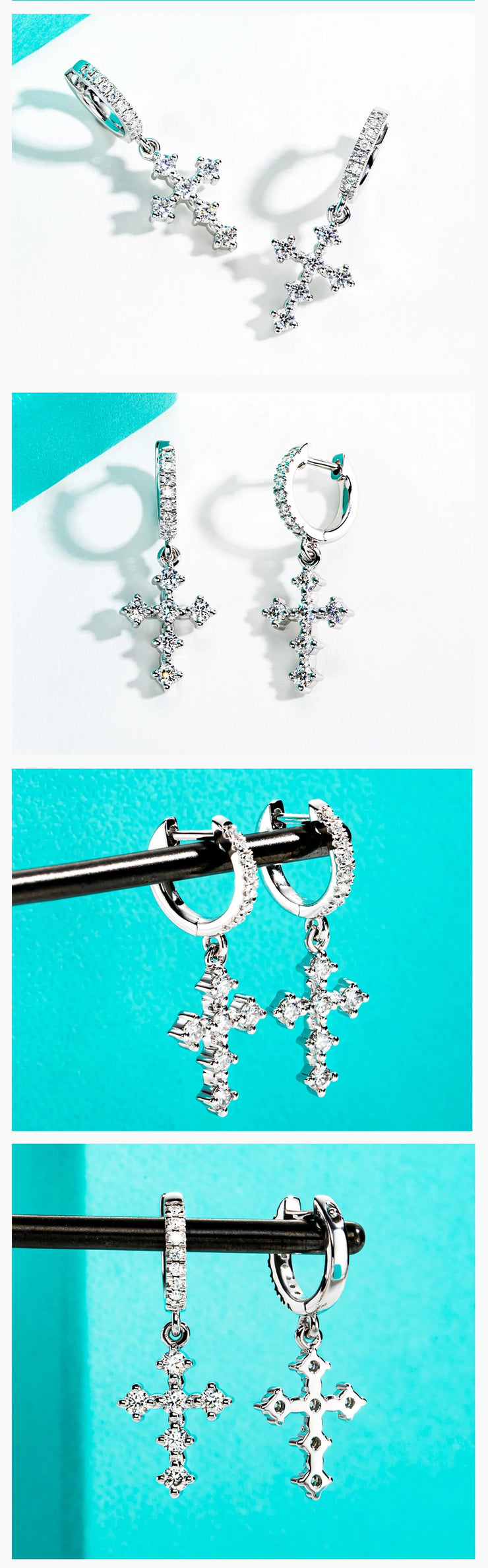 Moissanite Cross Hoop Earrings for Women.