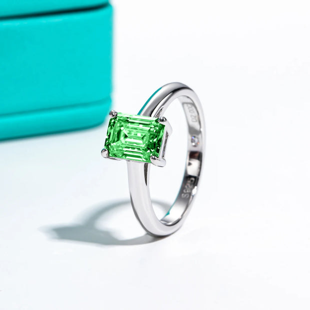 GK Moissanites 2ct 6*8mm Emerald Cut Colombian Cultivated Emerald Engagement Ring