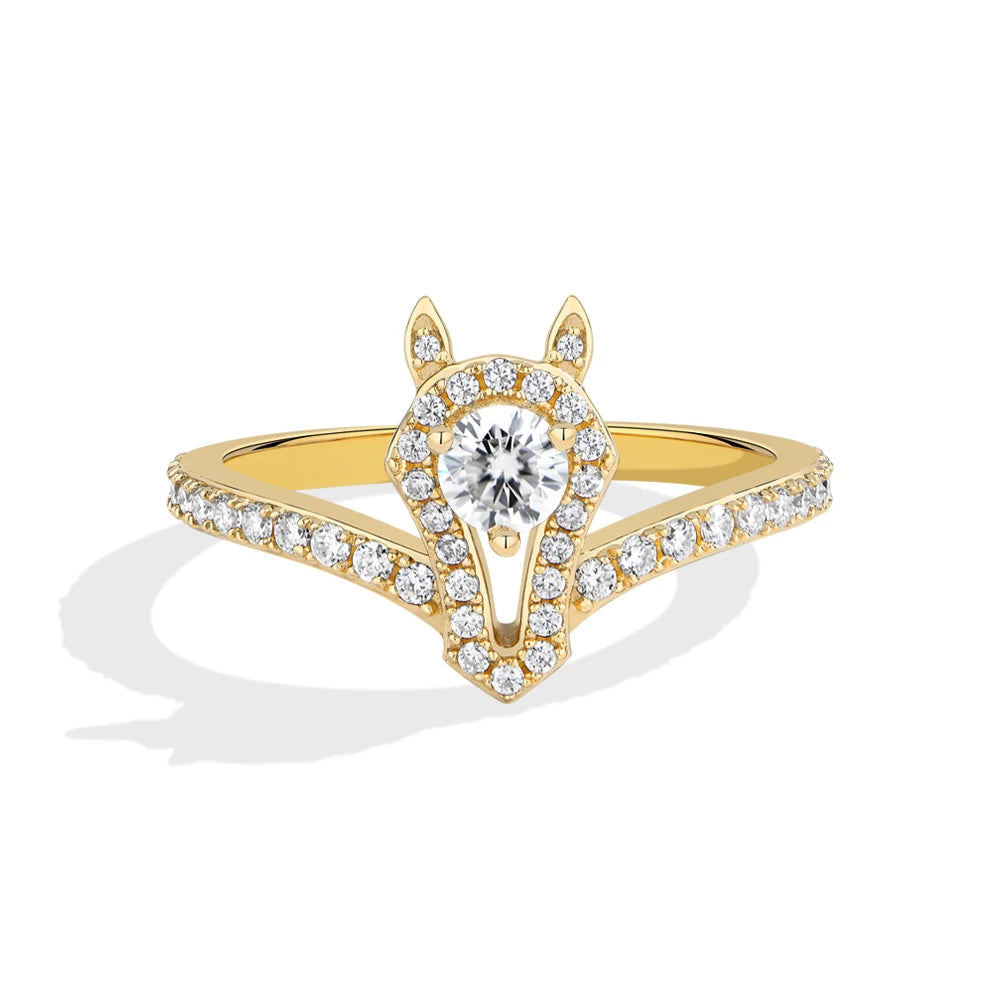 Horsehead Center Round Cut Moissanite Ring