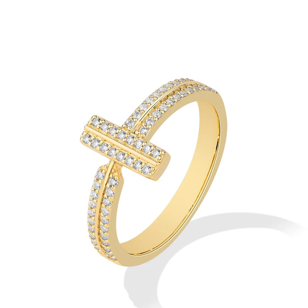 T-Bar Double Band Paved Moissanite Ring